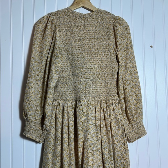 Leia & Co Floral Smocked Long Puff Sleeves Tiered Peasant Milk Maid Midi Dress - Picture 6 of 9